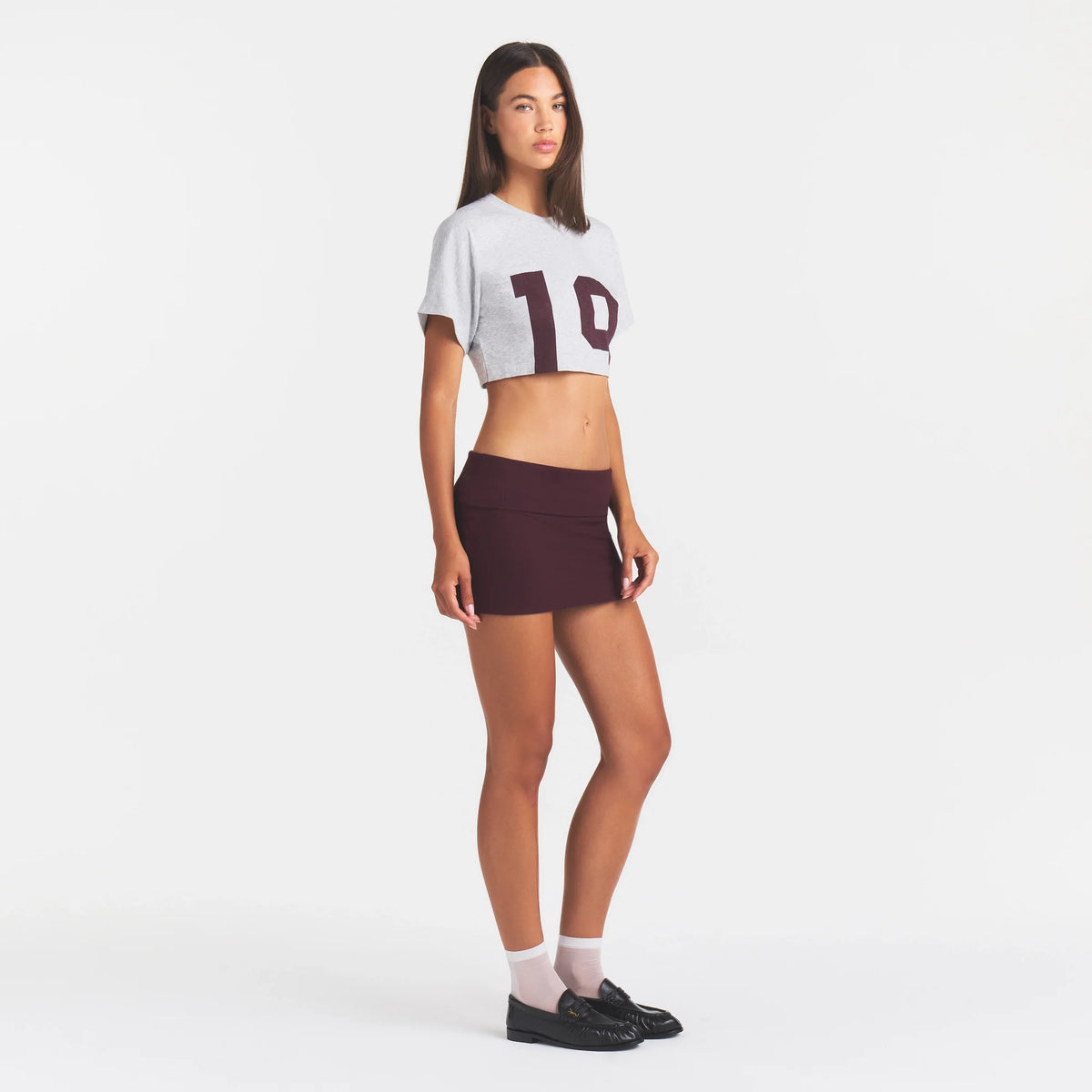 COTTON RIB FOLDOVER MINI SKIRT | CURRANT ON A MODEL | FOCUS: 0.0, 1.0, 0.9
