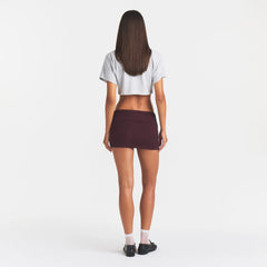 COTTON RIB FOLDOVER MINI SKIRT | CURRANT ON A MODEL | FOCUS: 0.0, 1.0, 0.9