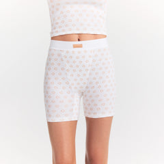 COTTON RIB BOXER | OCHRE HORSESHOE PRINT ON A MODEL SIDE VIEW @ | FOCUS: 0.0, 1.0, 0.9