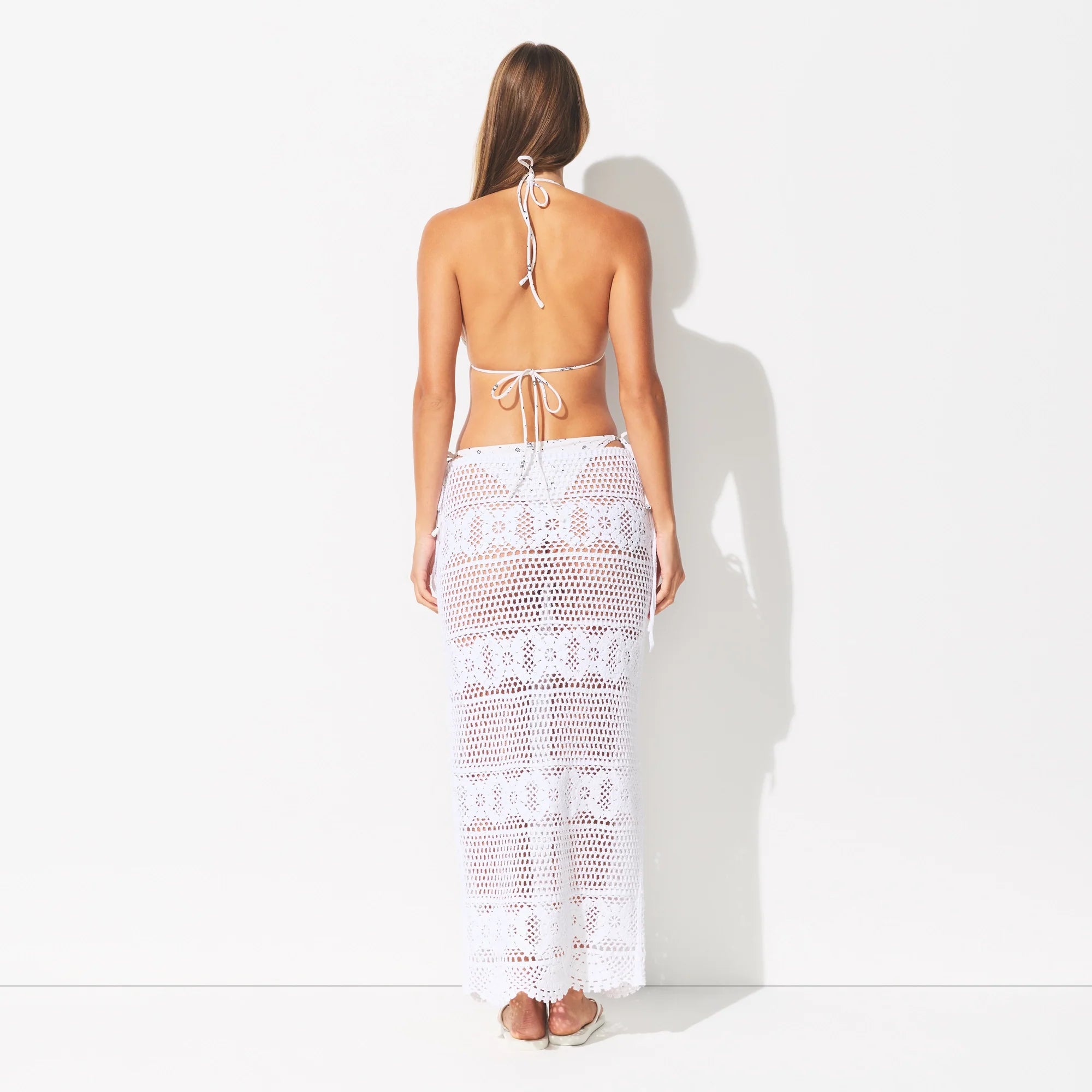 SWIM COVER-UPS CROCHET LONG SKIRT | SNOW ON A MODEL FRONT VIEW @ | FOCUS: 0.0, 1.0, 0.9