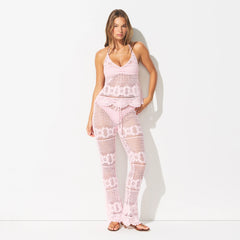 SWIM COVER-UPS CROCHET HALTER CAMI TOP | CHERRY BLOSSOM ON A MODEL FRONT VIEW @ | FOCUS: 0.0, 1.0, 0.9