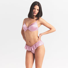 STRETCH SATIN VINTAGE DEMI BRA | HALITE ON A MODEL SIDE VIEW @ | FOCUS: 0.0, 1.0, 0.9