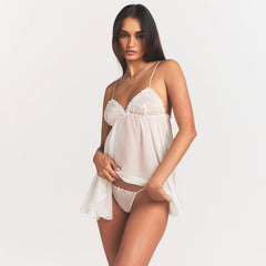 SKIMS ROMANCE BABYDOLL DRESS | IVORY ON A MODEL SIDE VIEW @ | FOCUS: 0.0, 1.0, 0.9