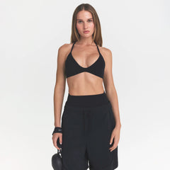 NikeSKIMS STUDIO STRETCH T-BACK TRIANGLE BRA | OBSIDIANON A MODEL FRONT