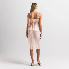 SKIMS ROMANCE MIDI SKIRT | PRIMROSE ON A MODEL FRONT VIEW @ | FOCUS: 0.0, 1.0, 0.9