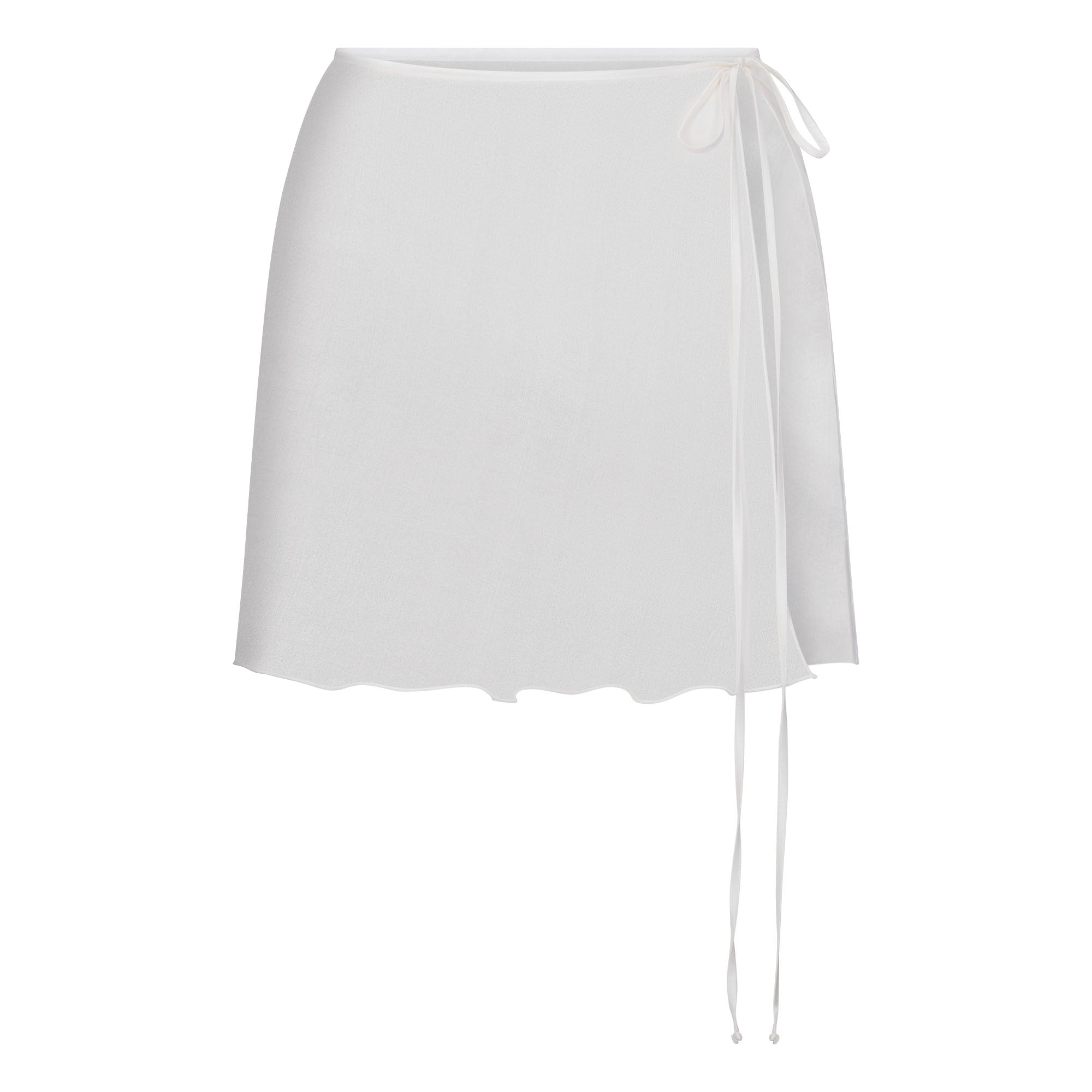 SKIMS ROMANCE TIE SIDE MINI SKIRT | IVORY LAYS FLAT ON A WHITE BACKGROUND | FLT