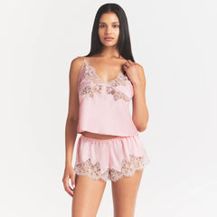 SILK LACE SHORT | PEONY TONAL ON A MODEL SIDE VIEW @ | FOCUS: 0.0, 1.0, 0.9