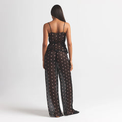 SKIMS ROMANCE WRAP CAMI TOP | OBSIDIAN SPACED HEARTS ON A MODEL FRONT VIEW @ | FOCUS: 0.0, 1.0, 0.9