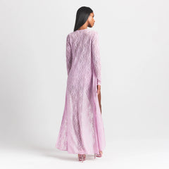 STRETCH LACE LONG ROBE | BABY PINK ON A MODEL FRONT VIEW @ | FOCUS: 0.0, 1.0, 0.9