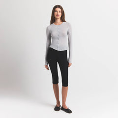 SHEER MODAL CARDIGAN | HEATHER GREY ON A MODEL FRONT VIEW S | FOCUS: 0.0, 1.0, 0.9