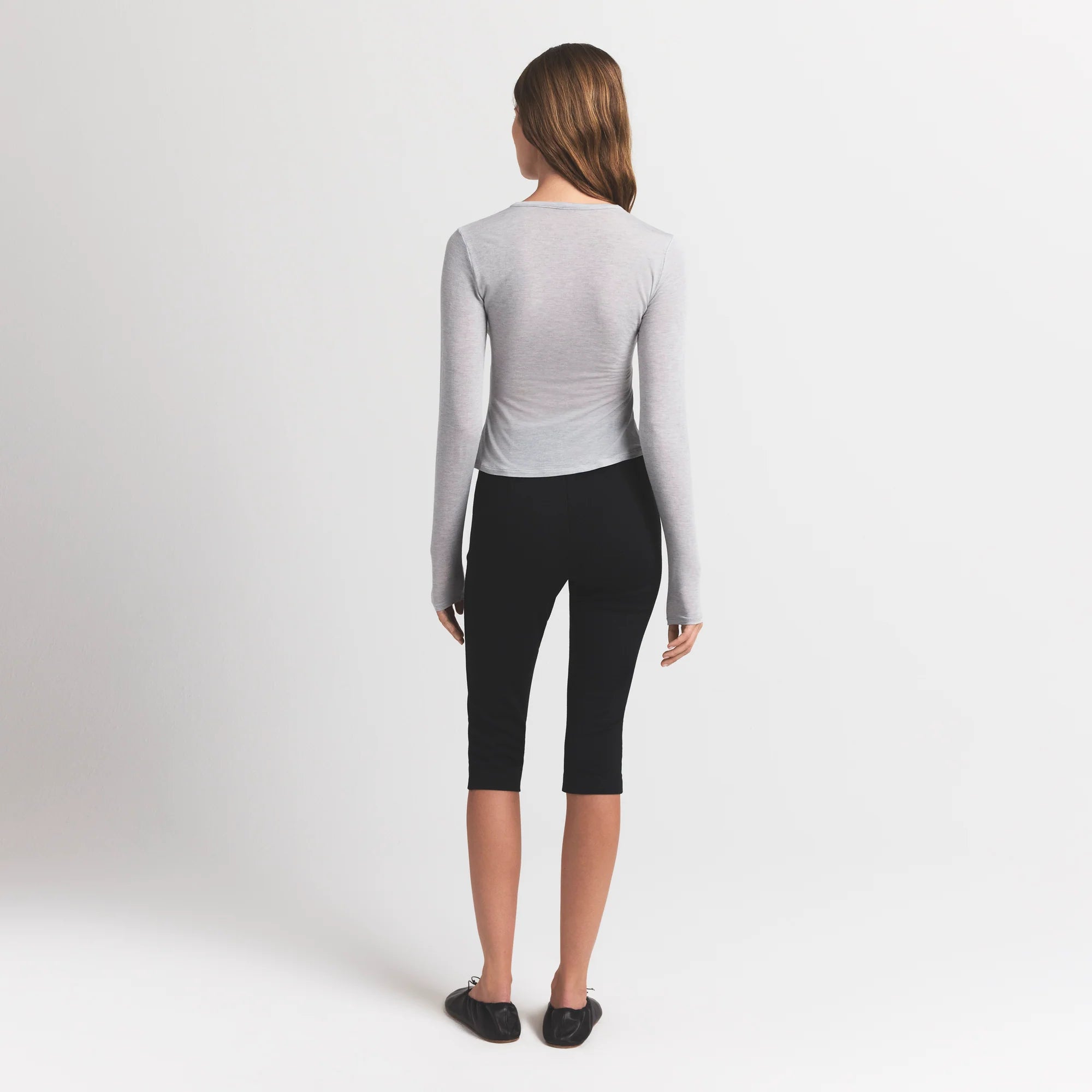 SHEER MODAL CARDIGAN | HEATHER GREY ON A MODEL BACK VIEW S | FOCUS: 0.0, 1.0, 0.9
