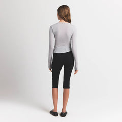 SHEER MODAL CARDIGAN | HEATHER GREY ON A MODEL BACK VIEW S | FOCUS: 0.0, 1.0, 0.9