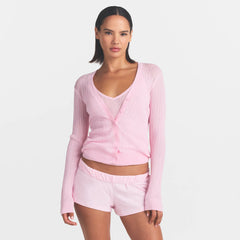 SHEER KNIT CARDIGAN | PEONY ON A MODEL FRONT VIEW @ | FOCUS: 0.0, 1.0, 0.9