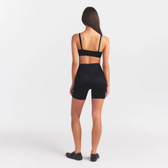NikeSKIMS SATIN SHINE BONDED WAIST 5" BIKER SHORT | OBSIDIAN ON A MODEL FRONT VIEW