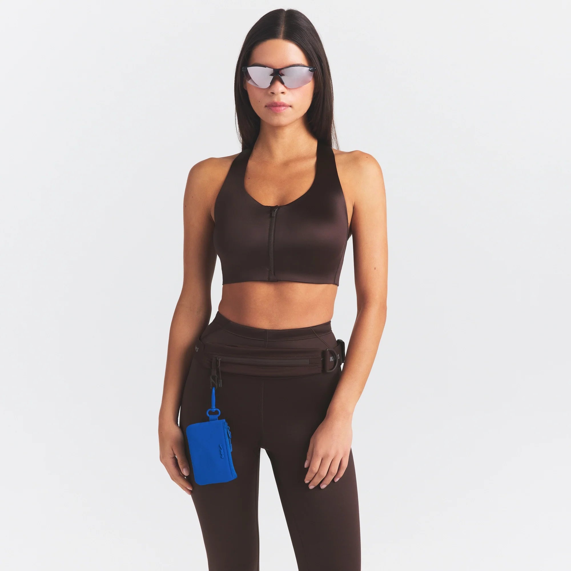 NikeSKIMS SATIN SHINE RACER BACK ZIP FRONT BRA | PHOENIX ON A MODEL SIDE VIEW @ | FOCUS: 0.0, 1.0, 0.9