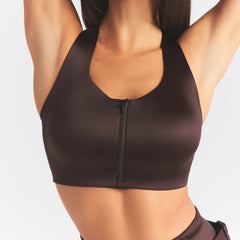 NikeSKIMS SATIN SHINE RACER BACK ZIP FRONT BRA | PHOENIX ON A MODEL SIDE VIEW @ | FOCUS: 0.0, 1.0, 0.9