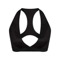NikeSKIMS SHINE HALTER NECK RACER BACK BRA | NSKM OBSIDIAN FLAT ON A WHITE BACKGROUND | FLT