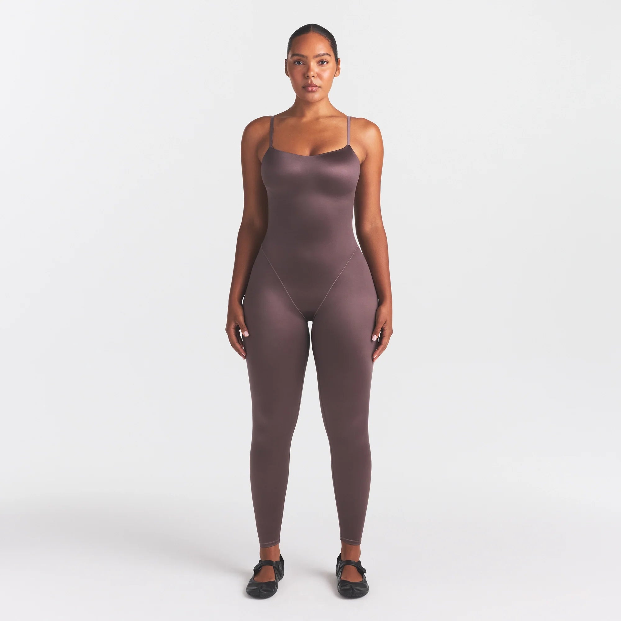 NikeSKIMS SATIN SHINE CAMI 26" ONE PIECE | RESIN ON A MODEL FRONT VIEW