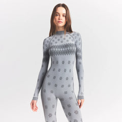 SKIMS FIRST LAYERS TURTLENECK CATSUIT | MIRROR WINTER FAIR ISLE ON A MODEL SIDE VIEW @ | FOCUS: 0.0, 1.0, 0.9