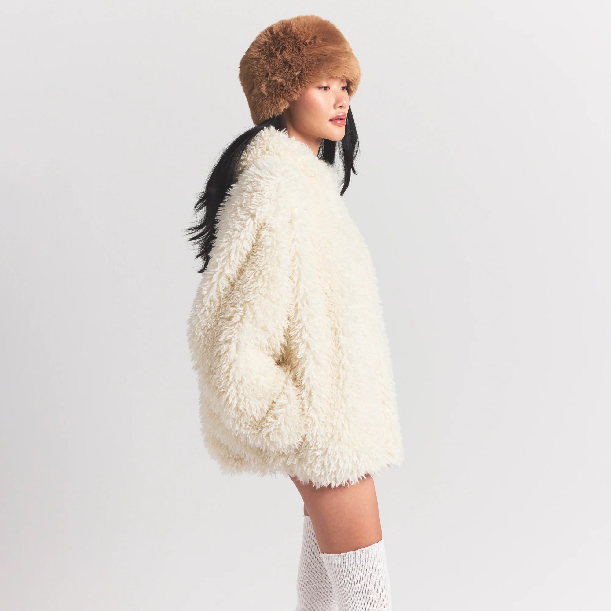 FAUX FUR HOODIE | EGRET ADDITIONAL FABRIC DETAILS