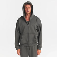 FLEECE LOUNGE MENS RELAXED ZIP UP HOODIE | JUNGLE ON A MODEL FRONT VIEW @ | FOCUS: 0.0, 1.0, 0.9