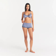 FITS EVERYBODY LACE BOY SHORT | SLATE TONAL ON A MODEL | FLT@ | FOCUS: 0.0, 1.0, 0.9