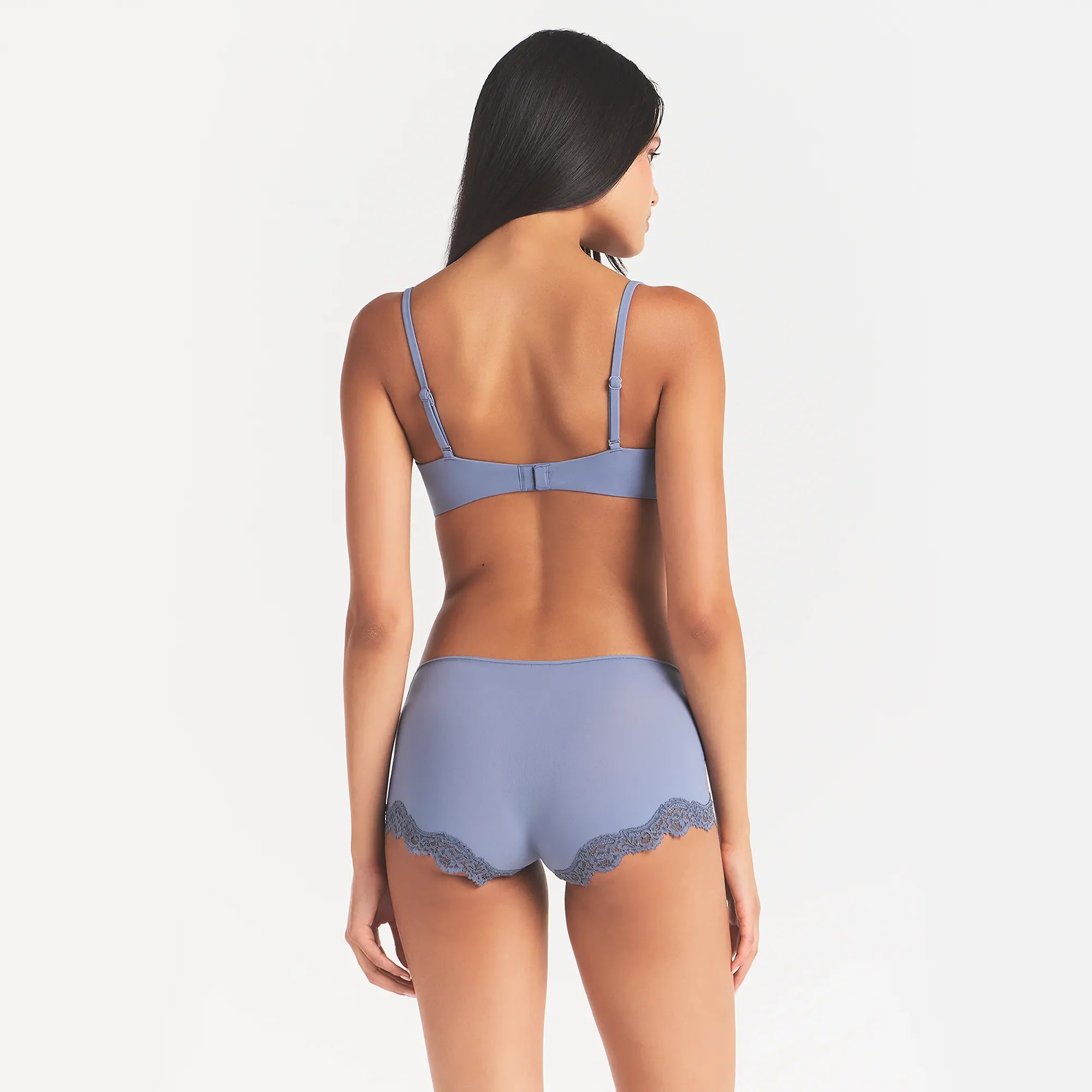 FITS EVERYBODY LACE BOY SHORT | SLATE TONAL ON A MODEL | FLT@ | FOCUS: 0.0, 1.0, 0.9