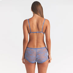 STRETCH LACE BOY SHORT | SLATE ON A MODEL SIDE VIEW @ | FOCUS: 0.0, 1.0, 0.9