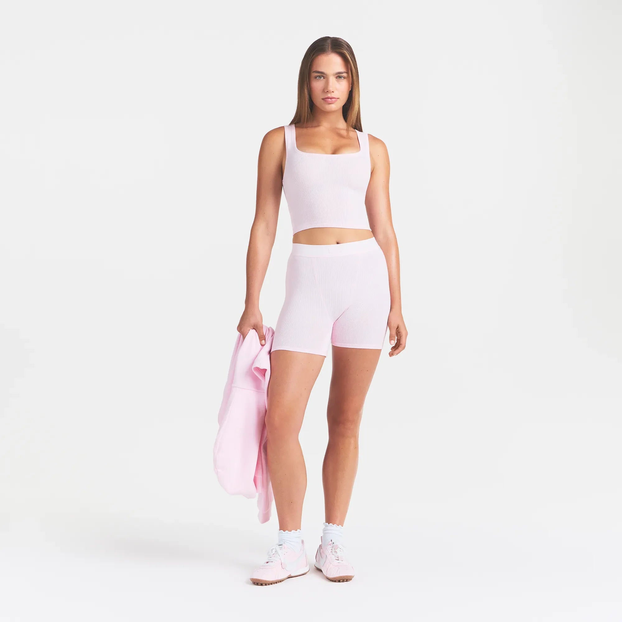 COTTON RIB BOXER | CHERRY BLOSSOM ON A MODEL FRONT VIEW @ | FOCUS: 0.0, 1.0, 0.9