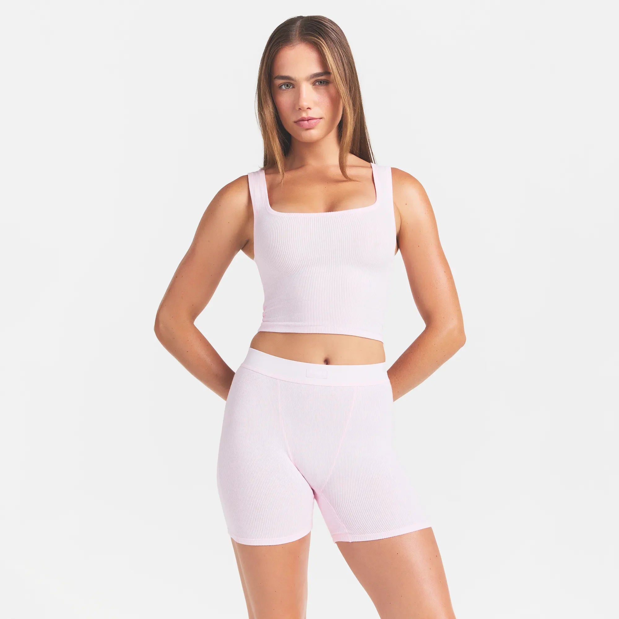 COTTON RIB BOXER | CHERRY BLOSSOM ON A MODEL FRONT VIEW @ | FOCUS: 0.0, 1.0, 0.9