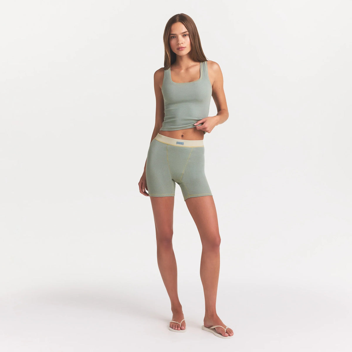COTTON RIB BOXER | MINERAL ON A MODEL FRONT VIEW