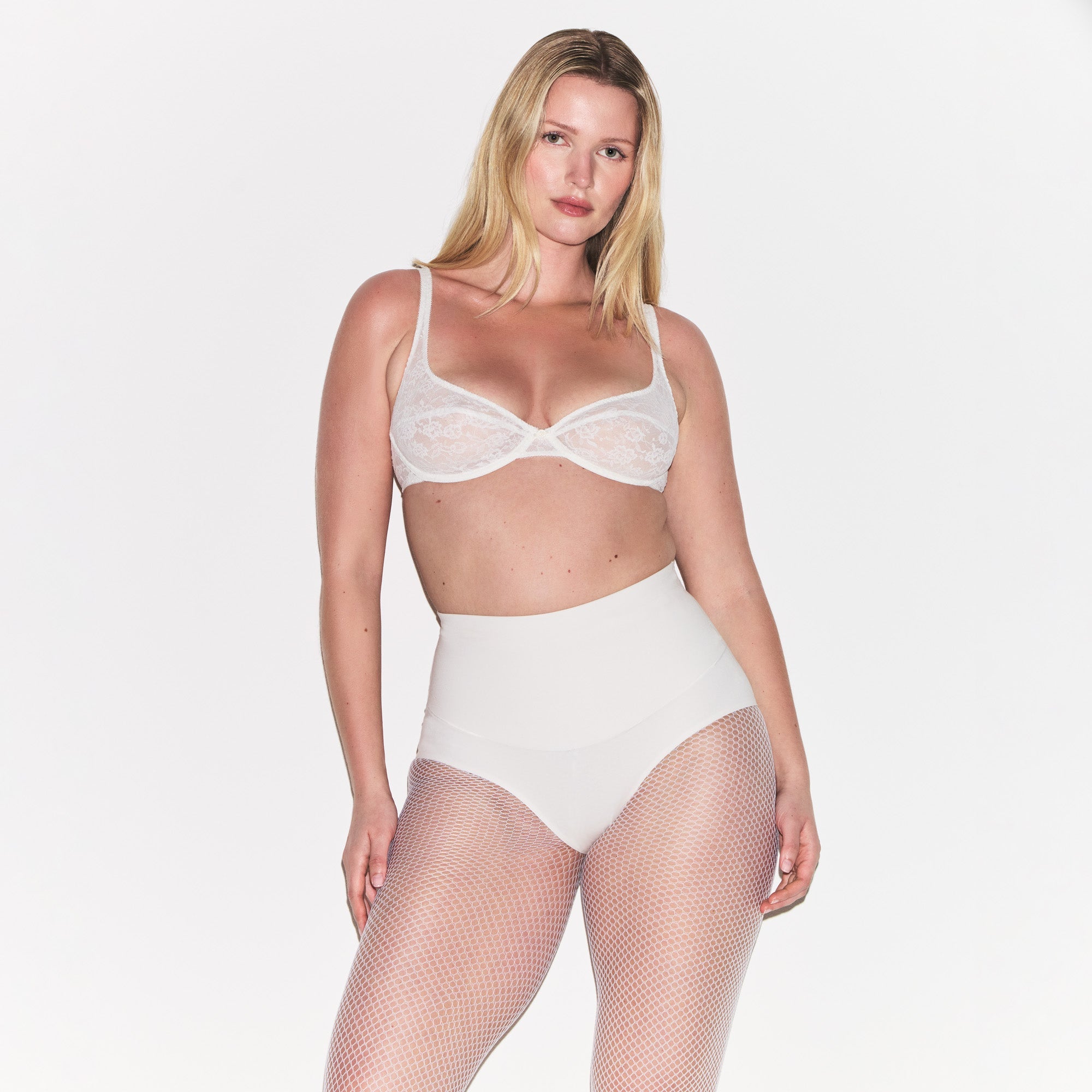 COTTON SHAPEWEAR HIGH-WAISTED BRIEF | MARBLE ON A MODEL FRONT VIEW | FOCUS: 0.0, 1.0, 0.9