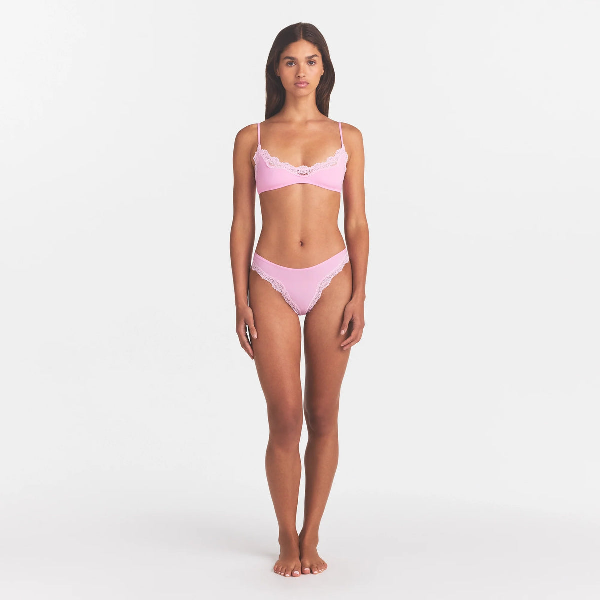 FITS EVERYBODY LACE TANGA | BUBBLE GUM TONAL ON A MODEL FRONT VIEW @ | FOCUS: 0.0, 1.0, 0.9