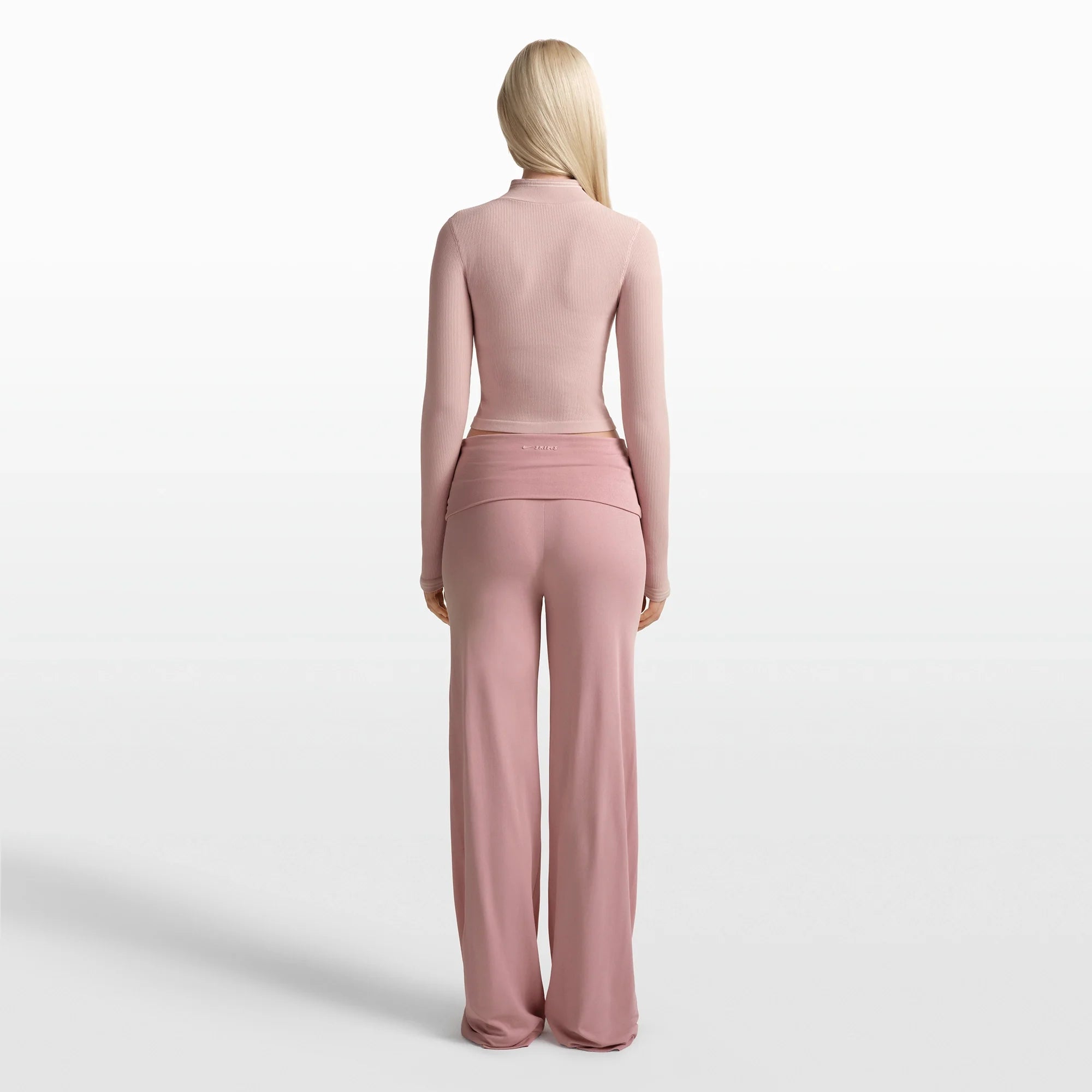 NikeSKIMS STRETCH KNIT FOLDOVER WIDE LEG PANT | HIMALAYAN ON A MODEL FRONT VIEW @ | FOCUS: 0.0, 1.0, 0.9
