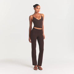 THE ESSENTIAL COLLECTION HIGH-WAISTED PINTUCK STRAIGHT PANT | ESPRESSO ON A MODEL FRONT VIEW @ | FOCUS: 0.0, 1.0, 0.9