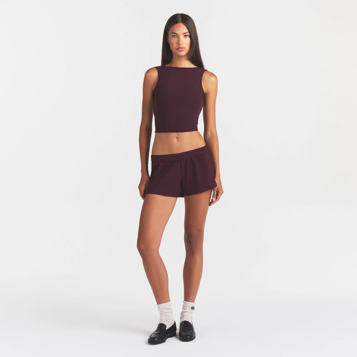 COTTON JERSEY TIE BACK TANK | CURRANT ON A MODEL | FOCUS: 0.0, 1.0, 0.9