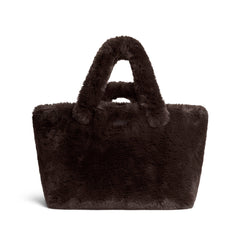 FAUX FUR JUMBO TOTE | ESPRESSO FLAT ON A WHITE BACKGROUND | FLT