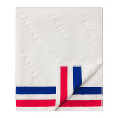 SIGNATURE SWIM STRIPE TERRY TOWEL | CARMINE STRIPE FLAT ON A WHITE BACKGROUND | FLT