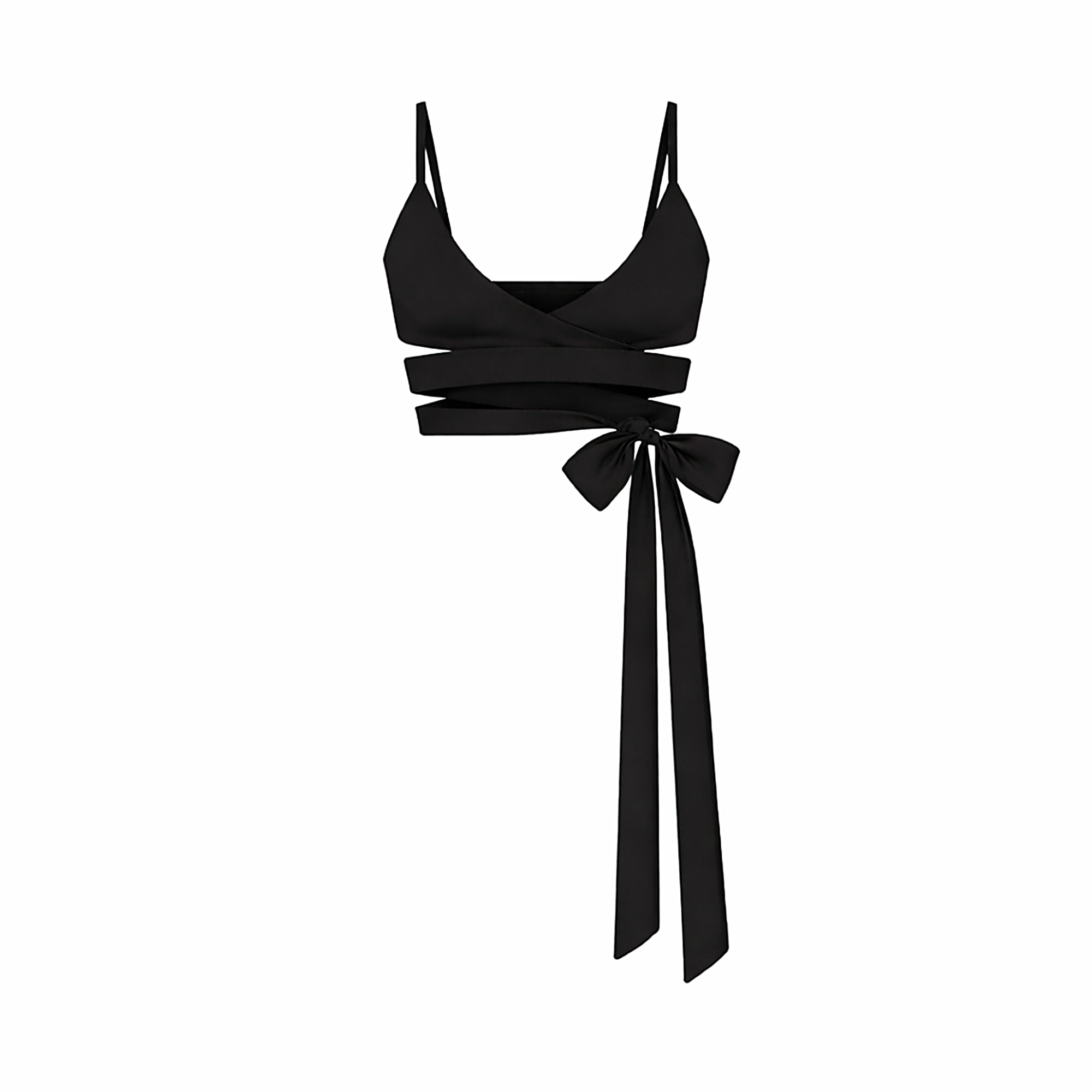 NikeSKIMS MATTE WRAP FRONT BRA | OBSIDIAN FLAT ON A WHITE BACKGROUND | FLT