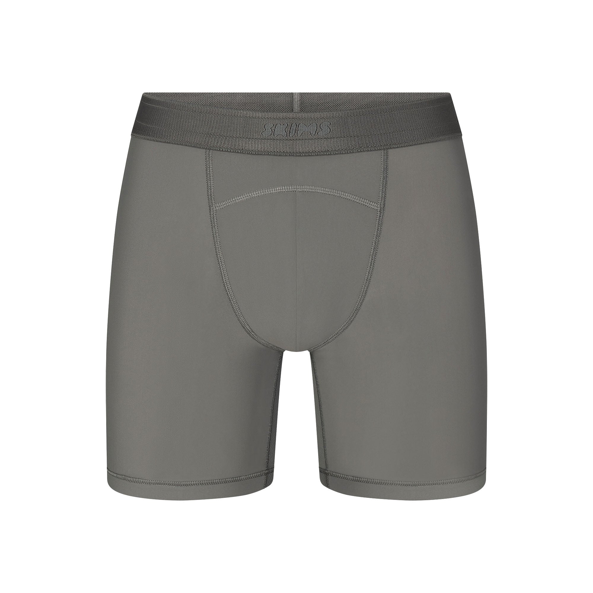 SKIMS SPORT MENS 5" BOXER BRIEF | GUNMETAL (MENS BOXERS, MENS UNDERWEAR) LAYS FLAT ON A WHITE BACKGROUND | FLT