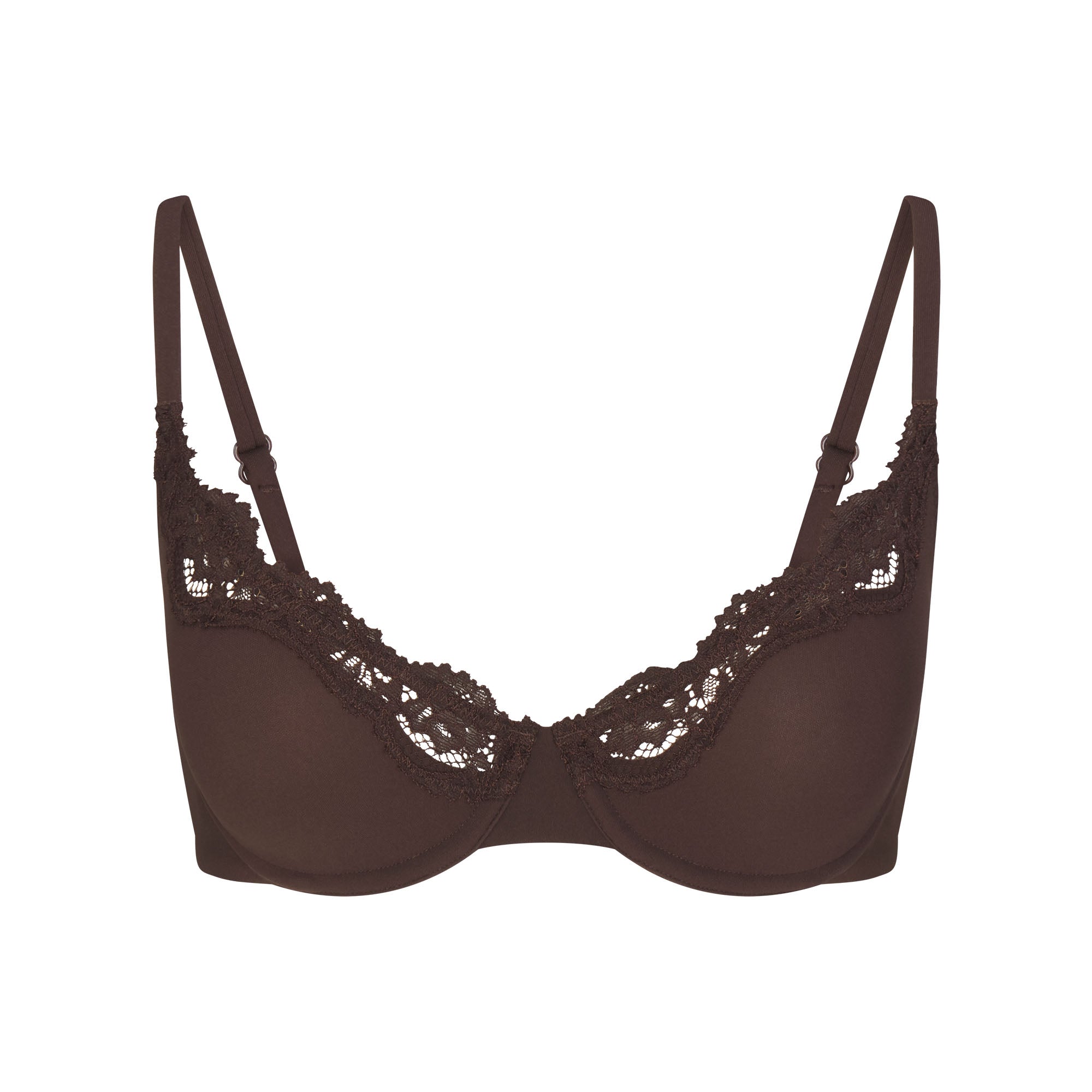 FITS EVERYBODY LACE UNLINED SCOOP BRA | ESPRESSO & LAYS FLAT ON A WHITE BACKGROUND | FLT