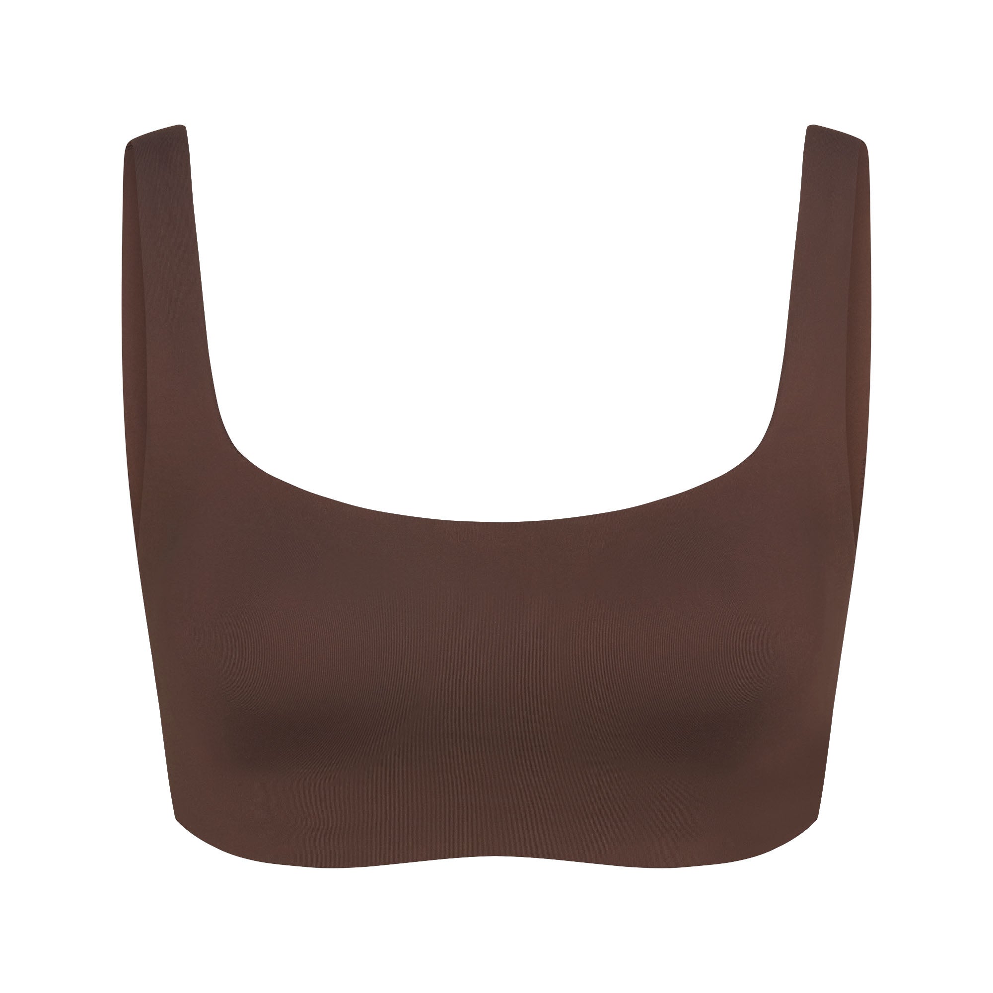 NikeSKIMS MATTE SCOOP NECK BRA | DARK SEPIA FLAT ON A WHITE BACKGROUND | FLT