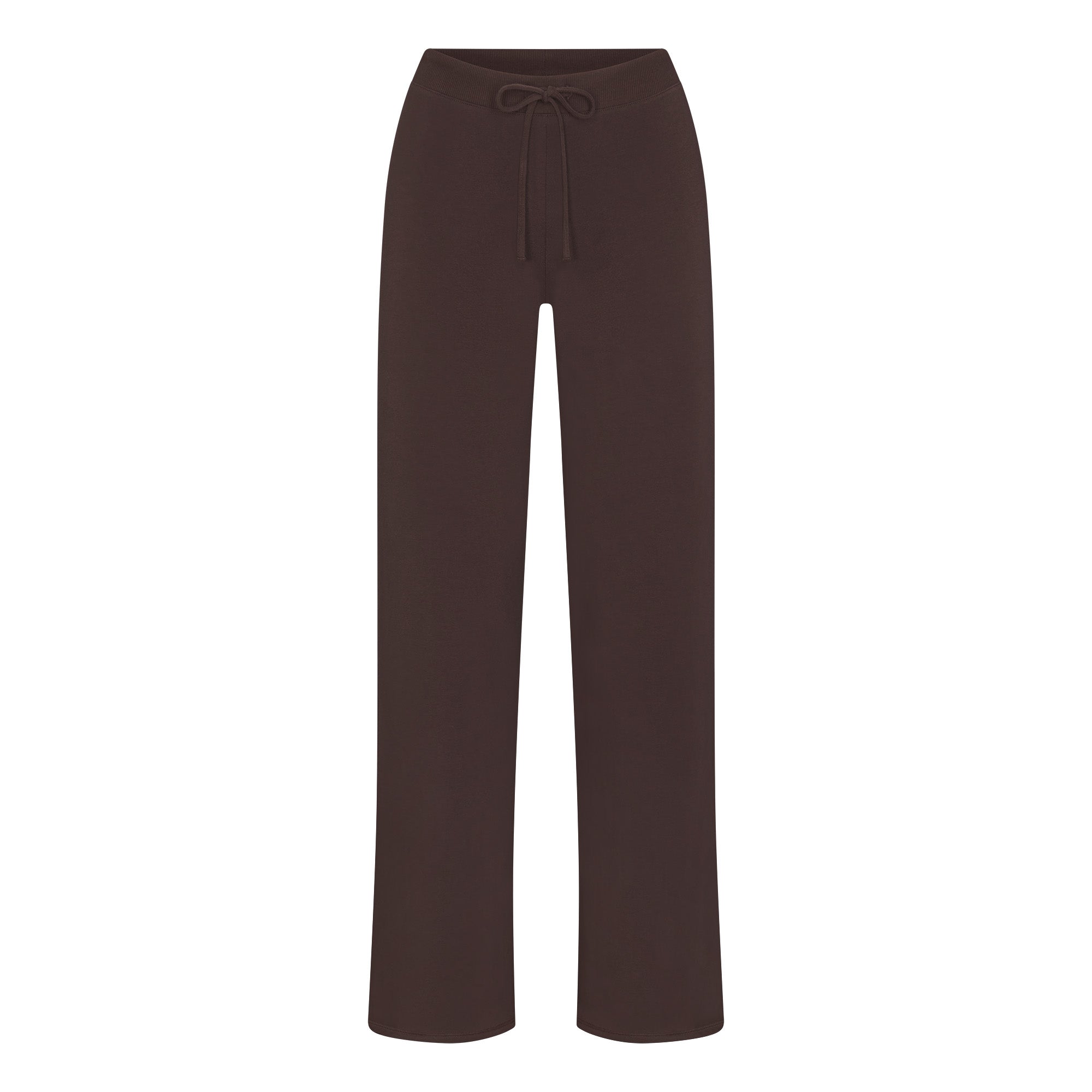 COTTON JERSEY STRAIGHT LEG PANT | ESPRESSO FLAT ON A WHITE BACKGROUND | FLT