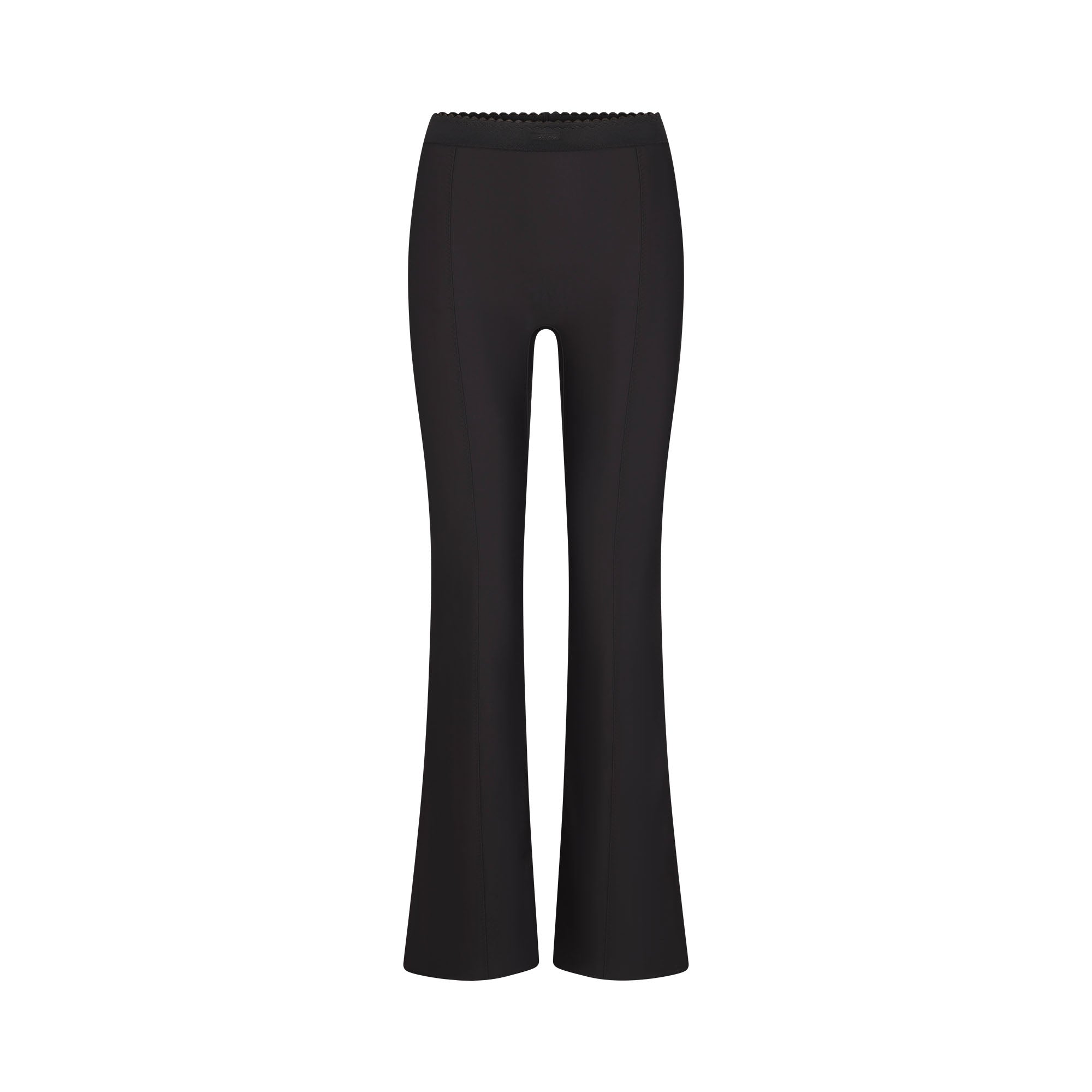 SKIMS BODY HIGH-WAISTED FLARE PANT | ONYX FLAT ON A WHITE BACKGROUND | FLT