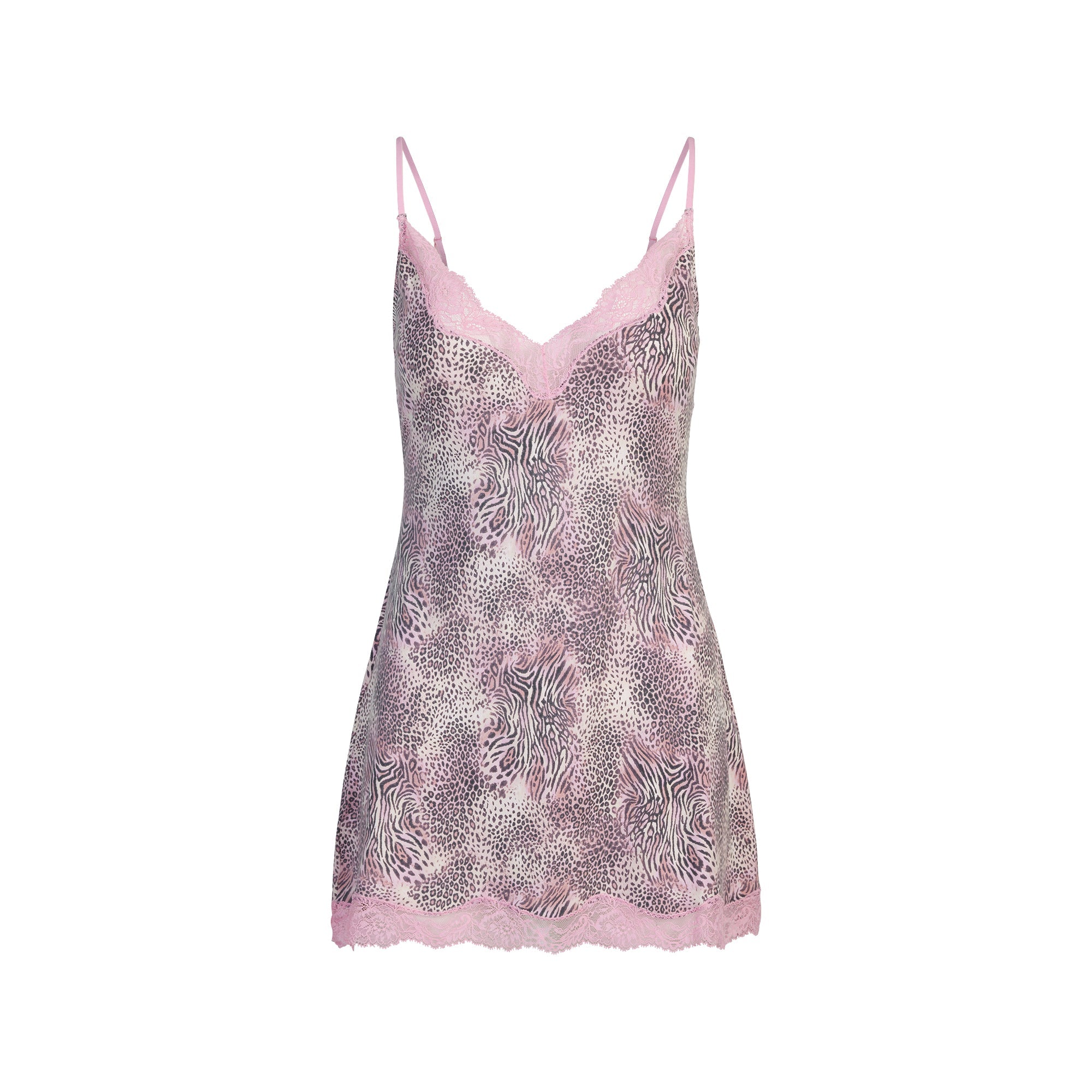 SKIMS SLEEP MINI DRESS | BLOOM MINI MULTI ANIMAL FLAT ON A WHITE BACKGROUND | FLT