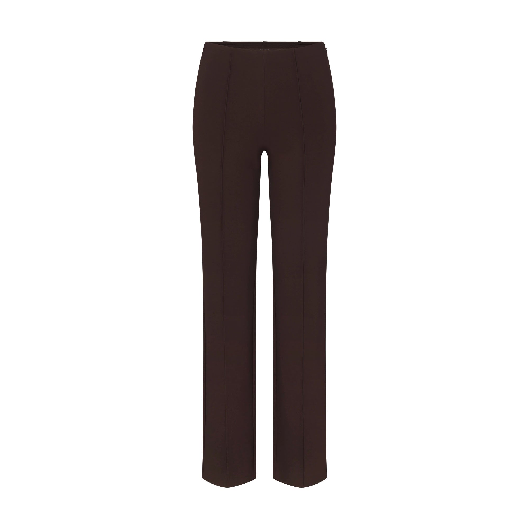 THE ESSENTIAL COLLECTION HIGH-WAISTED PINTUCK STRAIGHT PANT | ESPRESSO FLAT ON A WHITE BACKGROUND | FLT