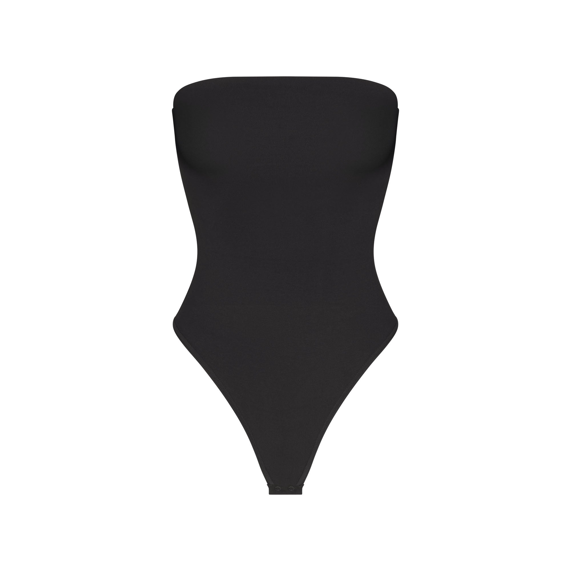 SMOOTH LAYERS STRAPLESS BODYSUIT | OBSIDIAN FLAT ON A WHITE BACKGROUND | FLT