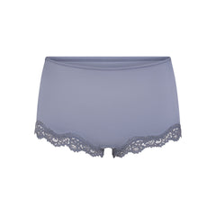 FITS EVERYBODY LACE BOY SHORT | SLATE TONAL LAYS FLAT ON A WHITE BACKGROUND | FLT