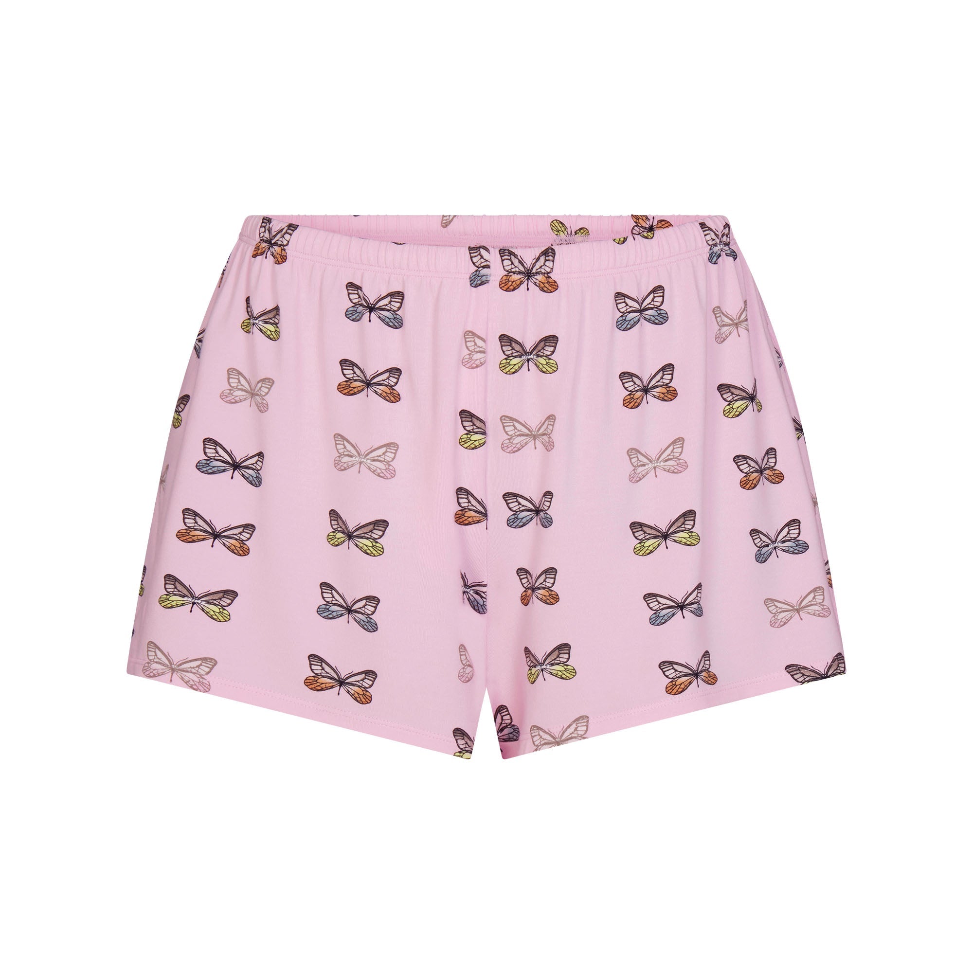 SKIMS SLEEP SHORT SLEEVE BUTTON UP SET | PEONY BUTTERFLY PRINT FLAT ON A WHITE BACKGROUND | FLT