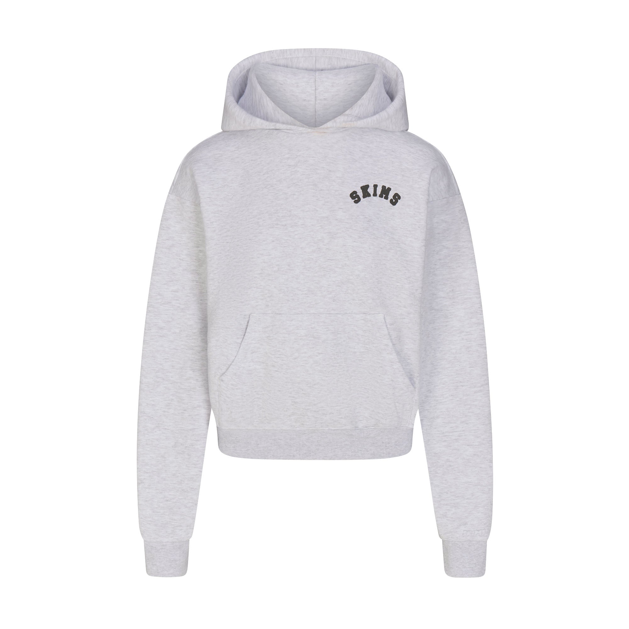 COTTON FLEECE CLASSIC HOODIE | LIGHT HEATHER GREY WITH ONYX LOGO FLAT ON A WHITE BACKGROUND | FLT